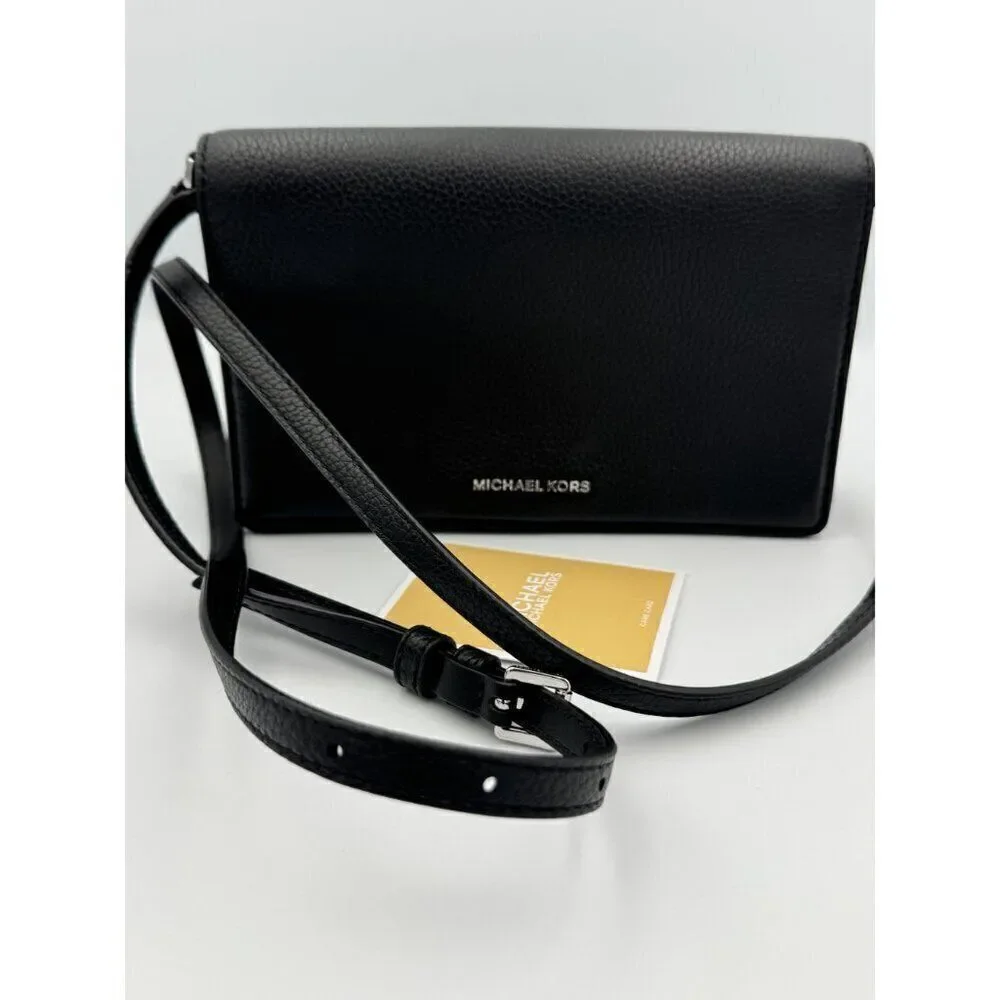 Michael Kors Pebbled Leather Crossbody Bag With Adjustable Strap silver tone